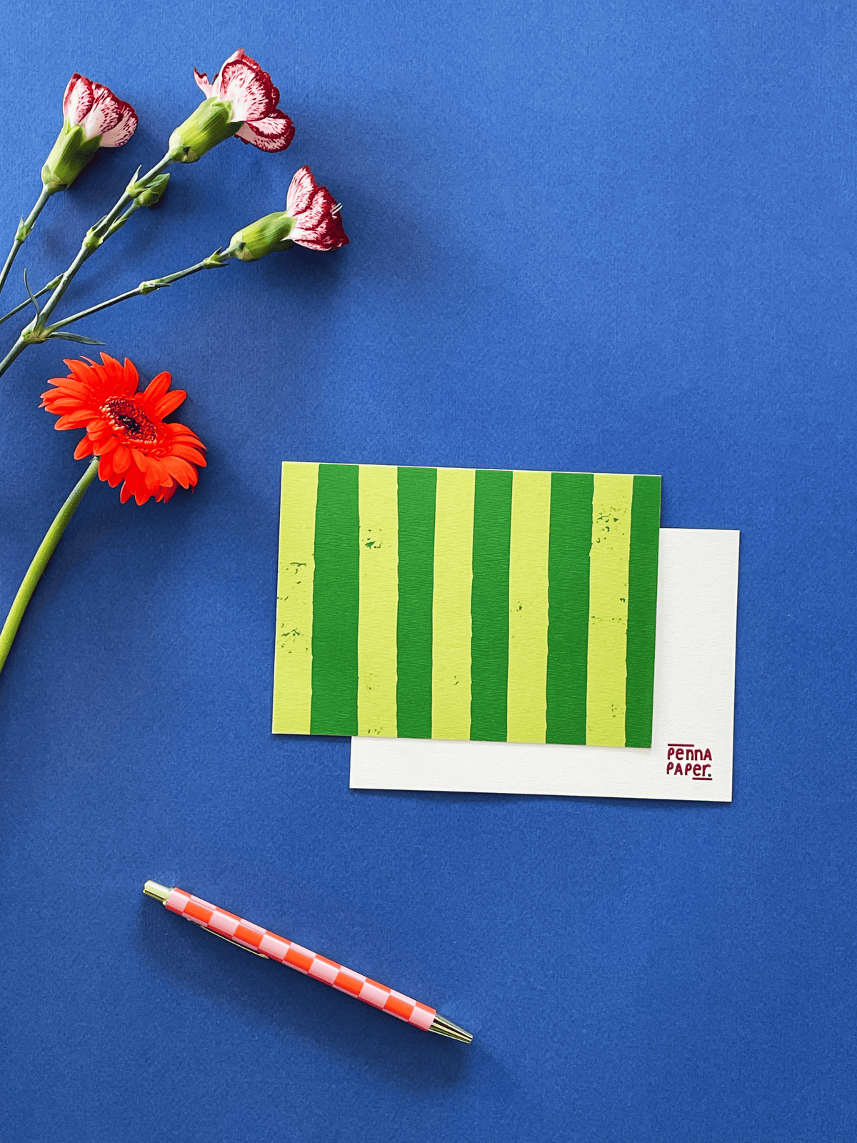 Carte postale rayures vertes, illustration A6 à envoyer ou encadrer