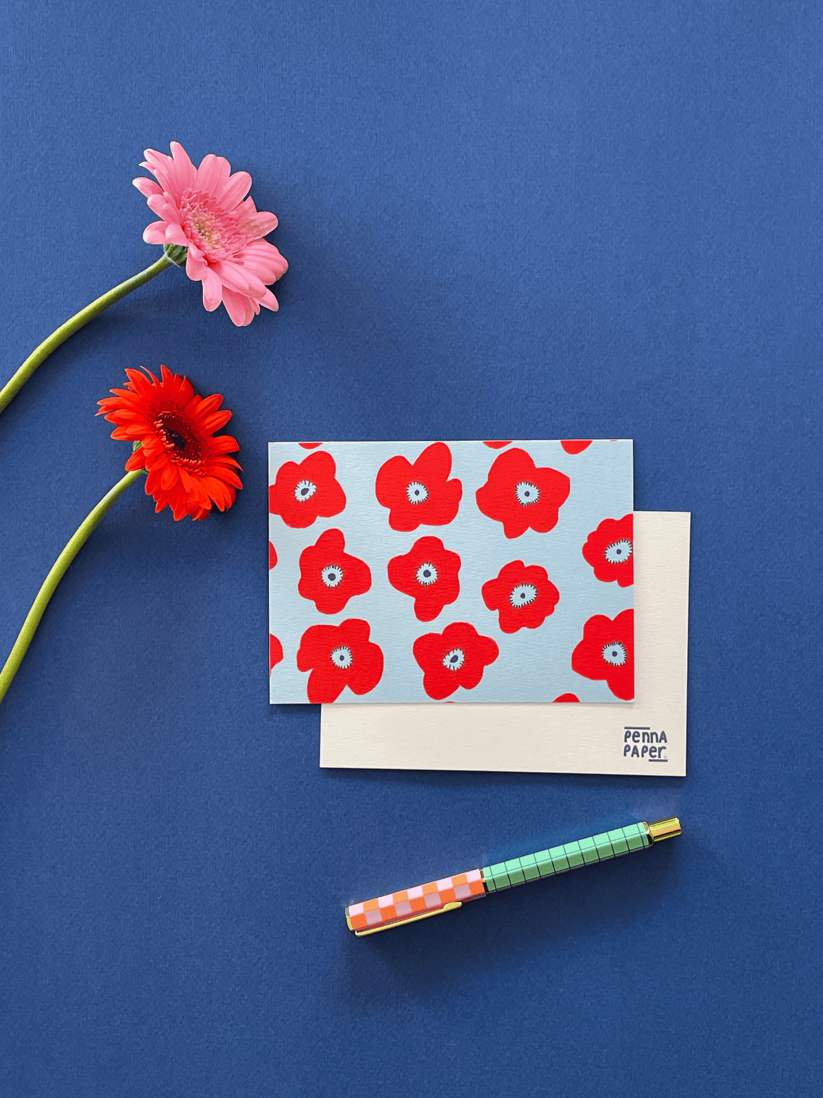 Carte postale coquelicots bleus, illustration A6 à envoyer ou encadrer